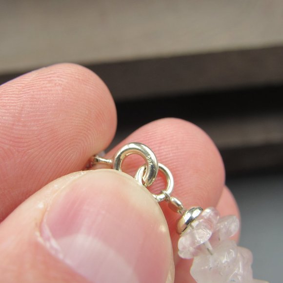 7" Sterling Silver Simple Rose Quartz Chips Bracelet Vintage - Picture 4 of 6